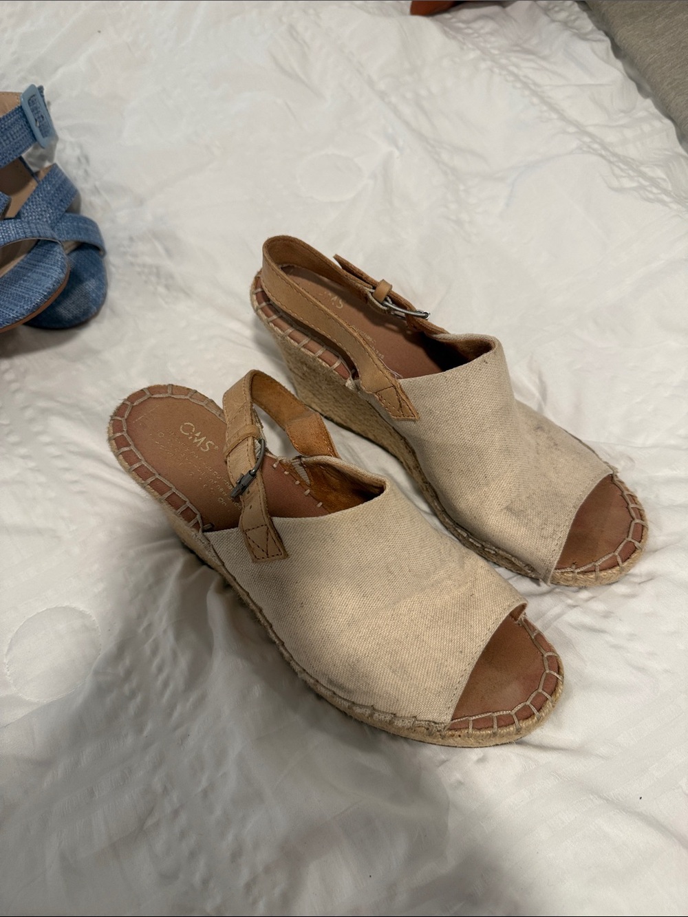 Toms Canvas Espadrille Wedge Sandals - Beige